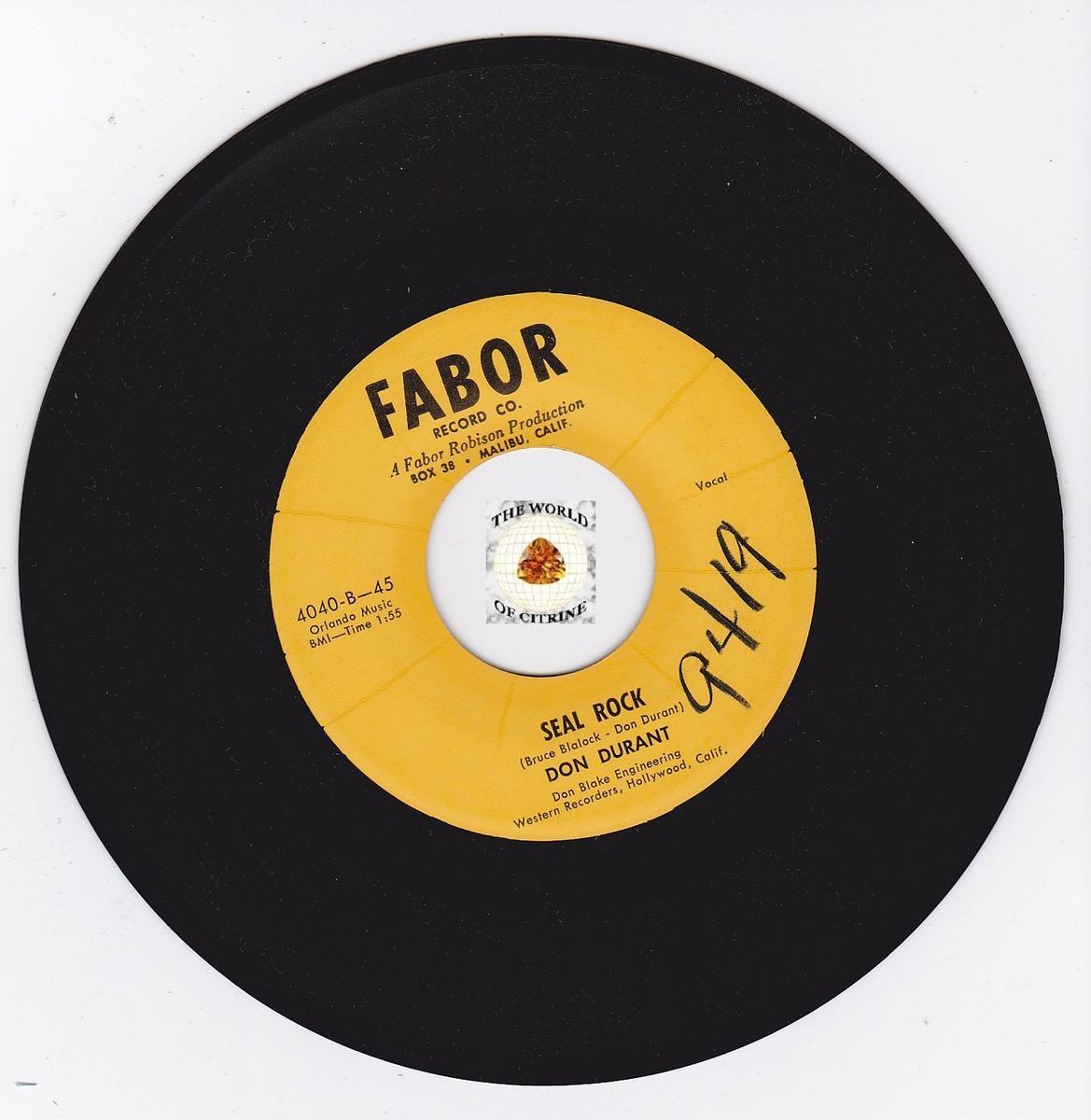 HEAR Novelty Bopper Rocker 45 DON DURANT Seal Rock FABOR 4040