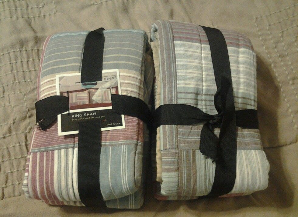 NEW pair of HOME brand King size pillow shams striped patchwork