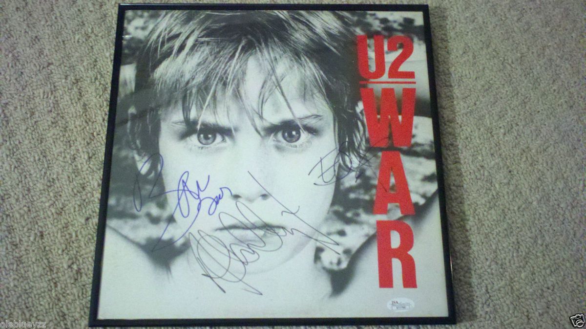 BONO SIGNED FRAMED WAR ALBUM AUTOGRAPH U2 GROUP EDGE CLAYTON EPPERSON 