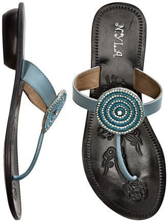 Nyla Valora Sandal New Aqua T Strap with Rhinestones