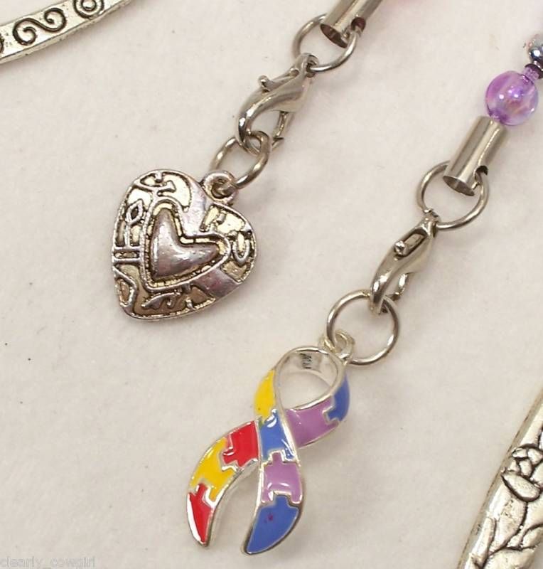 CABM01 Autism Awareness Ribbon Charm Heart Silver Bookmarks WOW