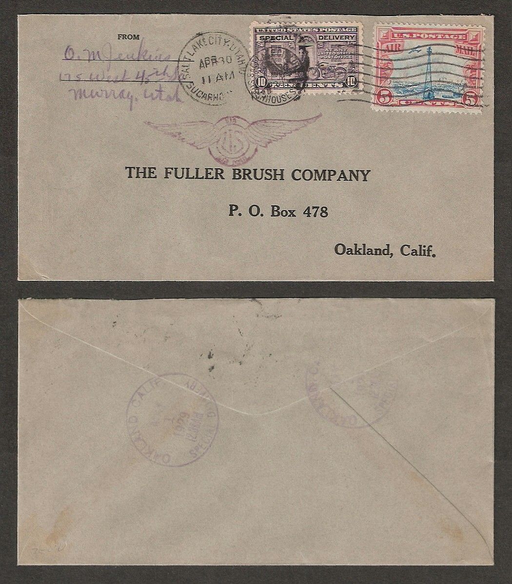 1929 Salt Lake City Utah 5c C11 10c E15 Airmail Special Delivery Cover 