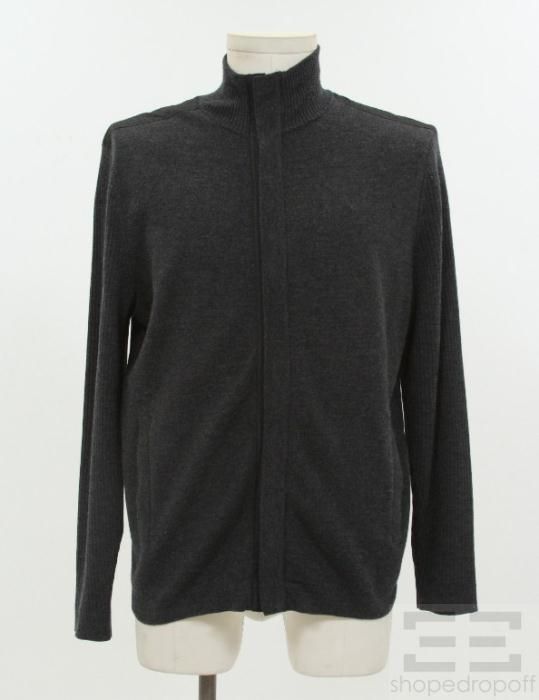 Boss Hugo Boss Mens Dark Grey Full Zip Front Mock Neck Sweater Size 