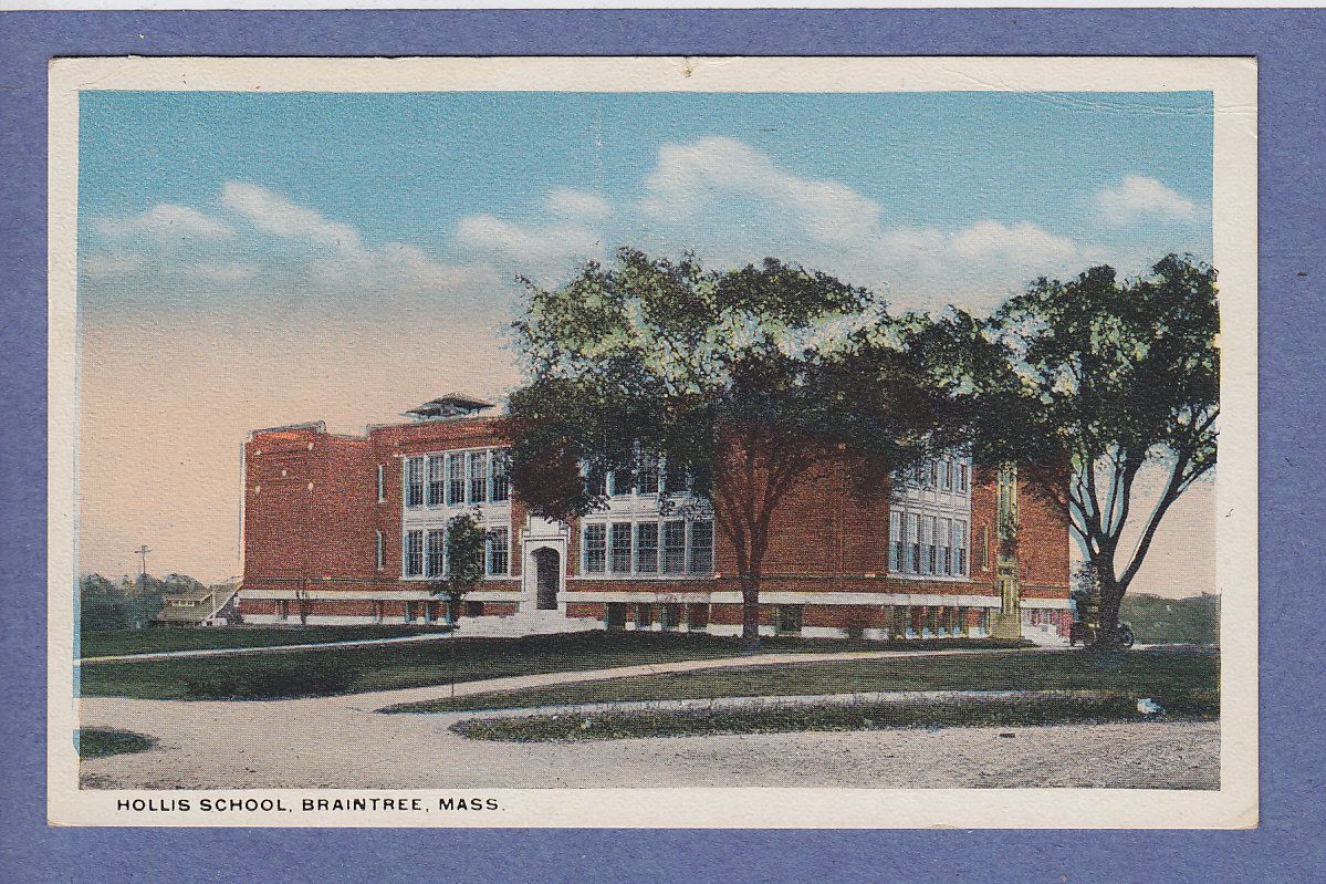 0611* BRAINTREE MA VINTAGE PC HOLLIS SCHOOL 1950