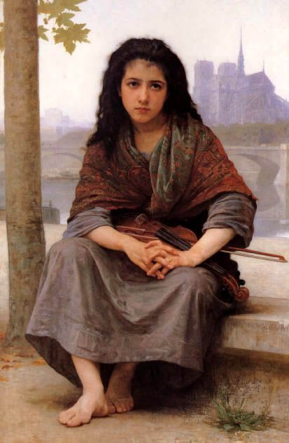 Bouguereau Bohemian Italy Girl Violin Repr Paper Canvas