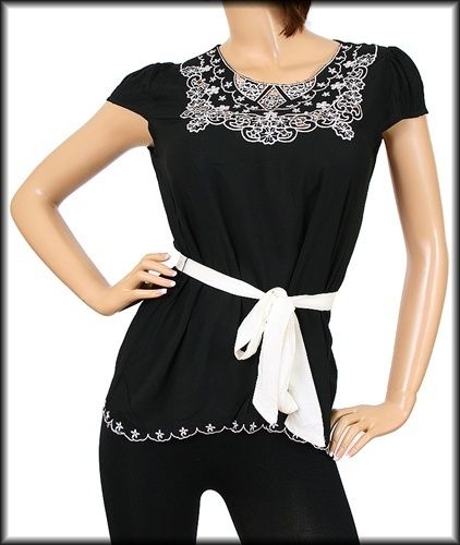 New Black and White Cap Sleeve Bouse Shirt Top Size Small S NWT