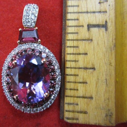 Jewelry 14k Yellow GOLD Brazilian AMETHYST & DIAMOND PENDANT 