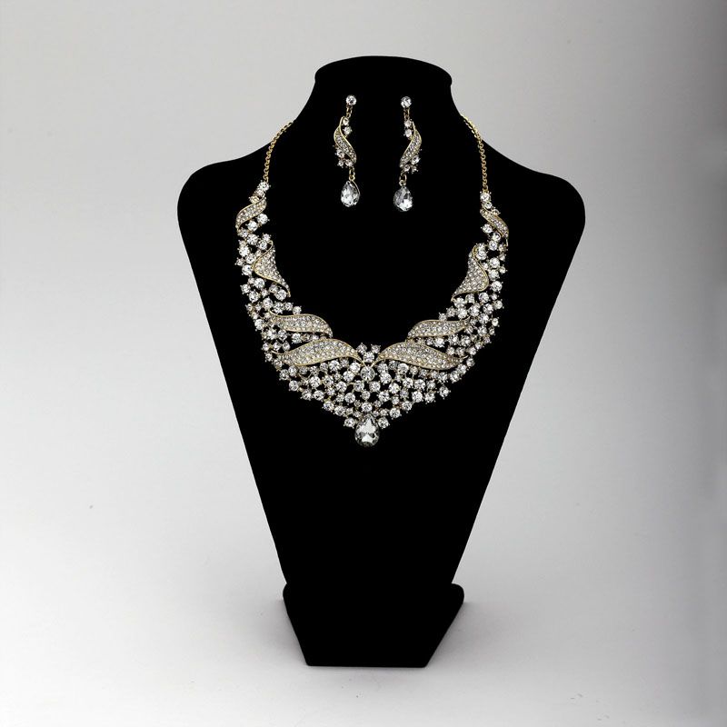   Rhinestones Crystal Bib Wedding Bridal Jewelry Necklace Earrings Set