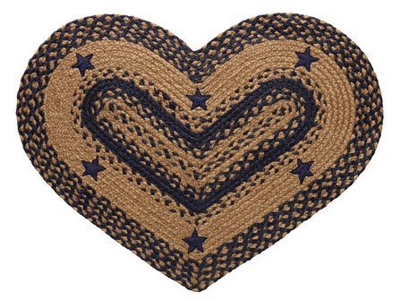 IHF Braided Jute Heart Shape Accent Rug Applique Star Navy for Sale 