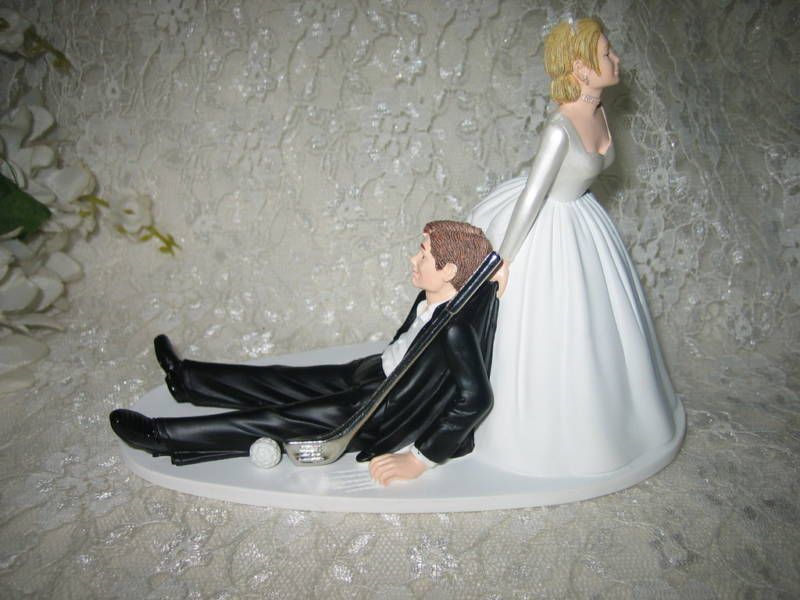 Humorous Wedding Golfer Golf Bride Groom Cake Topper