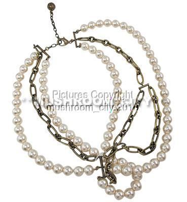 Breathless Lanvin 09AW Pearl Brass Chain Necklace