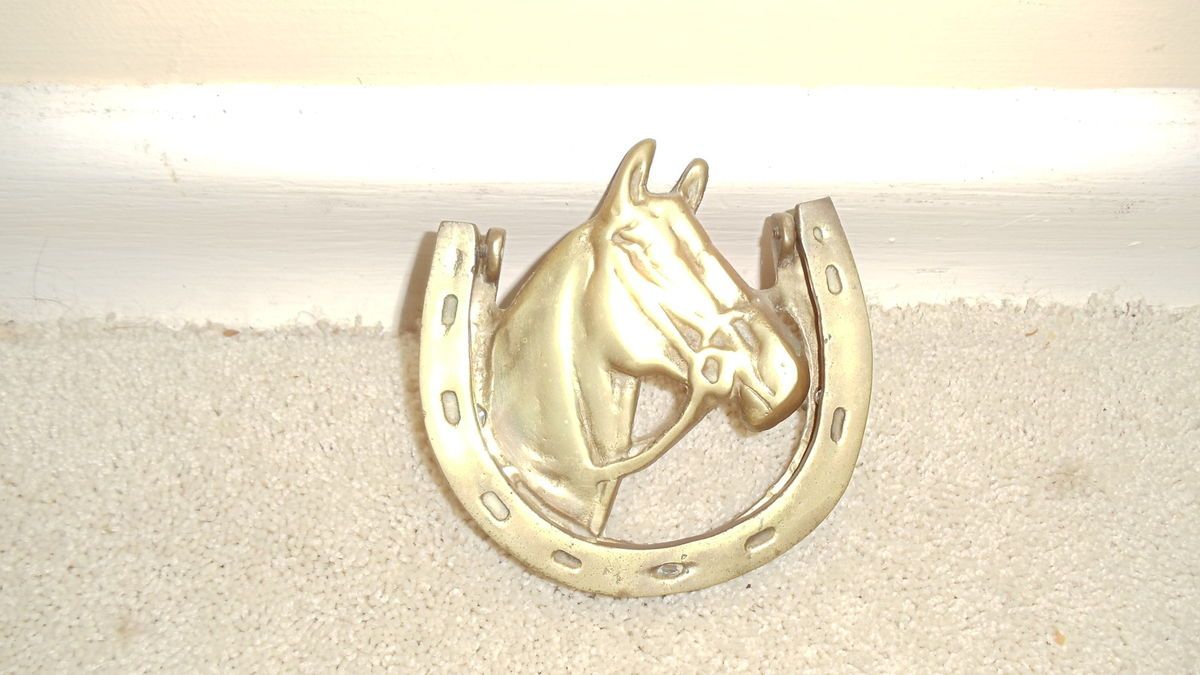 Vtg Brass Horse and Horseshoe Door Knocker