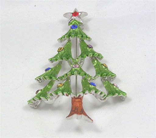 Crystals Christmas Tree Pins Brooch 190 Green