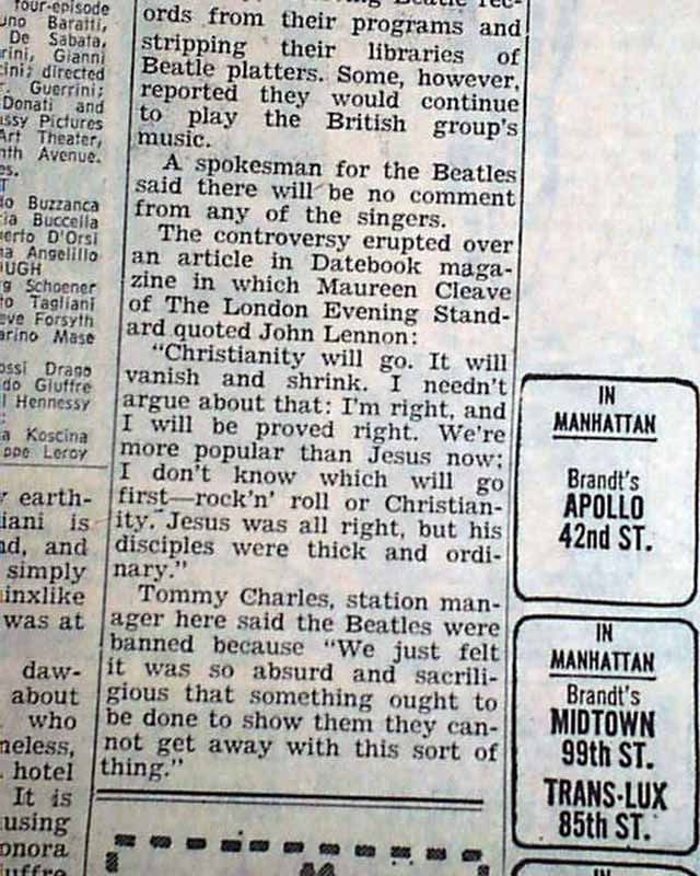 John Lennon Were More Popular Than Jesus The Beatles Comment 1966 NYC 