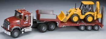 Bruder Toys America 1 16 MACK Granite Low Truck Trailer w JCB Backhoe 