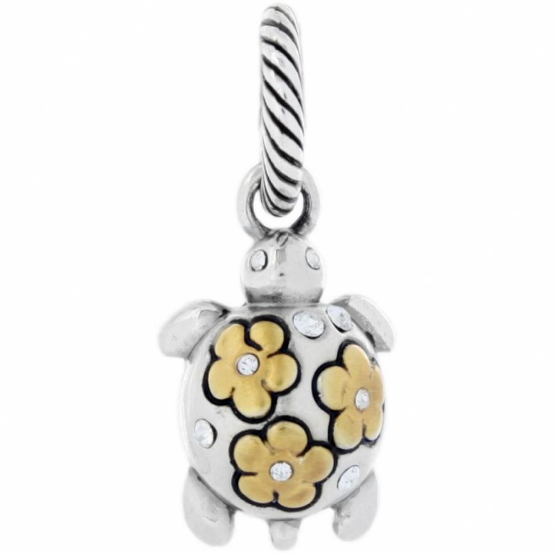 Brighton ABC Turtle Charm Bead Two Tone Flower Crystals Fits Bracelets 