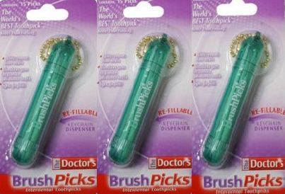 The Doctors Brushpicks Toothpicks Keychain Dispenser 3 Pack 15 Picks 
