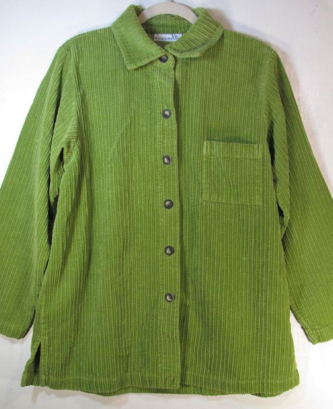 BRYN WALKER Womens Button Front Green Corduroy Long Sleeve Jacket Coat 