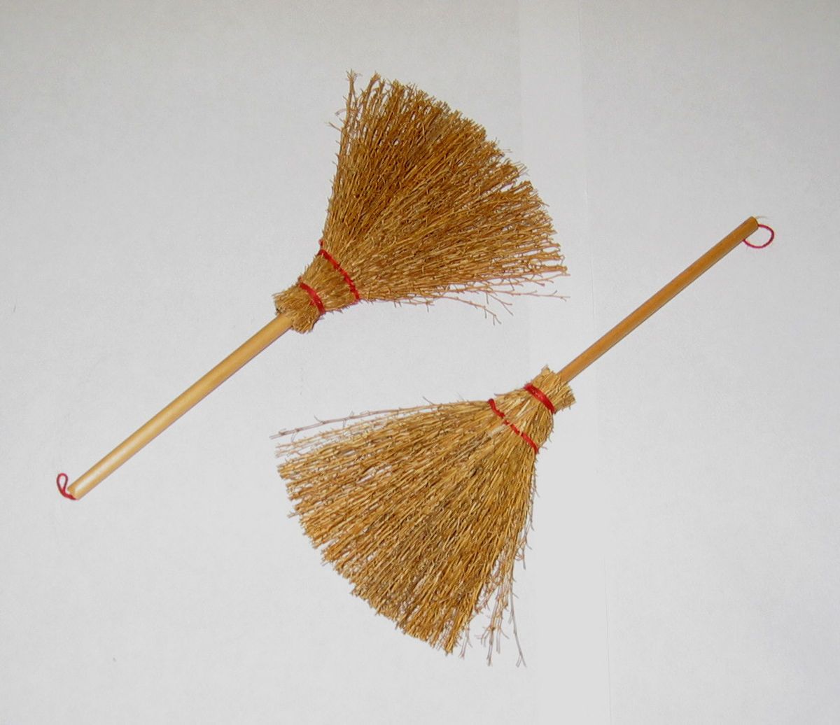 PAIR Flat CRAFT BROOMS autumn Halloween 6in FGC twig straw wood