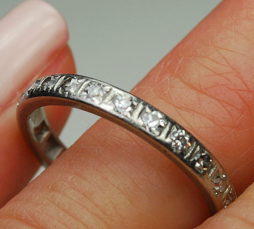 Antique Platinum Mine Cut Diamond Eternity Wedding Band Ring