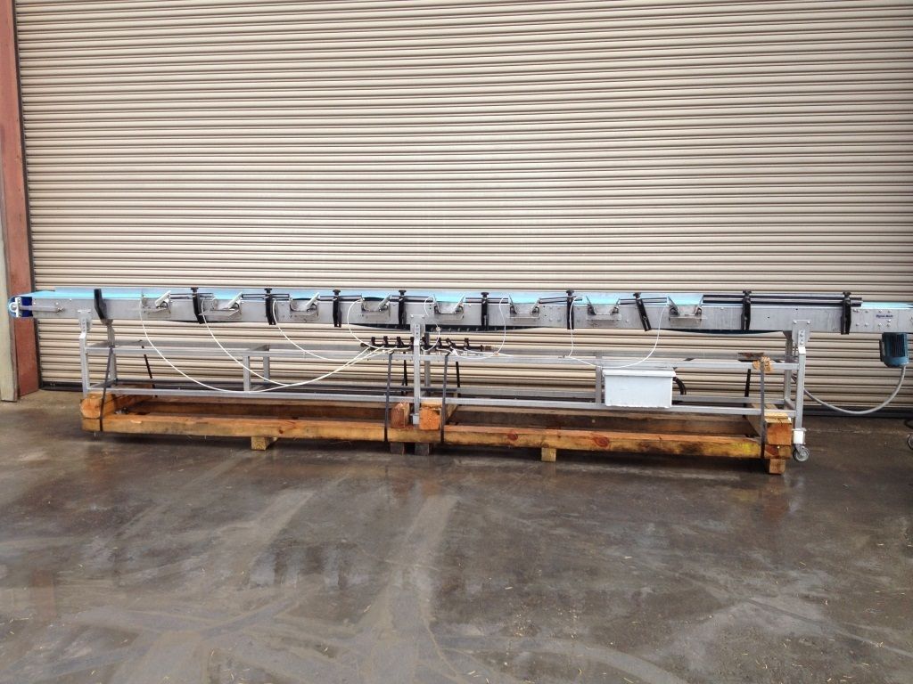 10 x 20 Long SS Food Grade Conveyor with 8 Pneumatic Feeder Pockets 