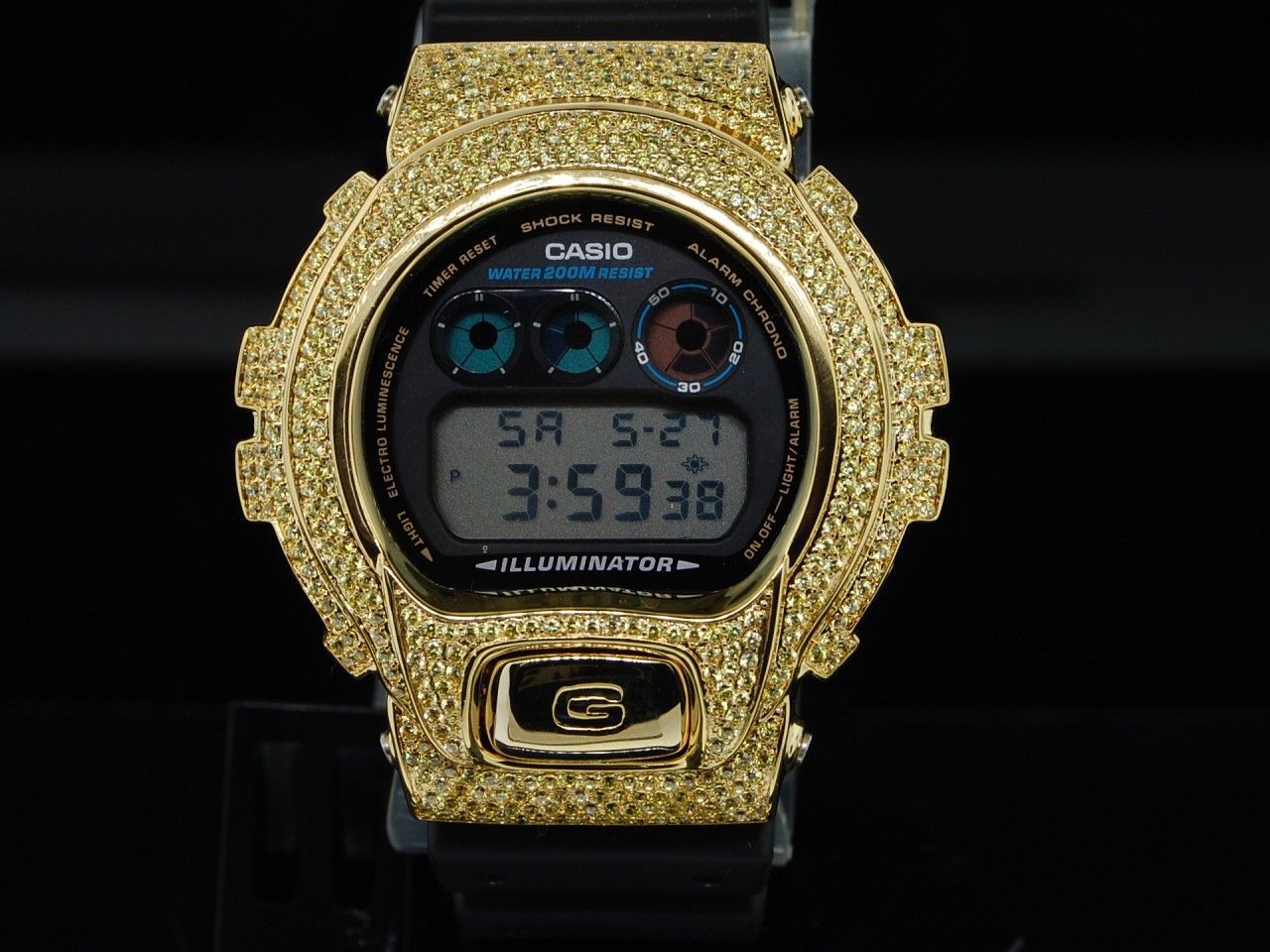   SHOCK CUSTOM DIGITAL WATCH 4C YELLOW SIMULATED DIAMOND BEZEL JOE RODEO