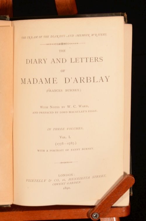 1890 91 3VOL Diary and Letters of Madame DArblay Note by Ward Essay 