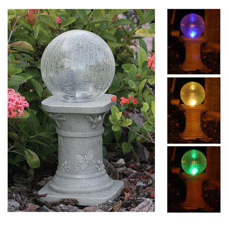   Crackled Glass Solar Gazing Ball Yard Decor Fast SHIP