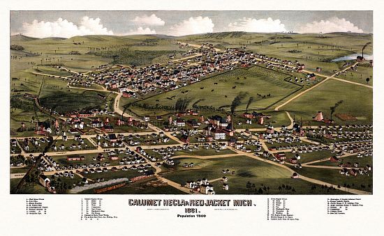 Calumet Birds Eye View Map 1881 Michigan Houghton County Calumet 