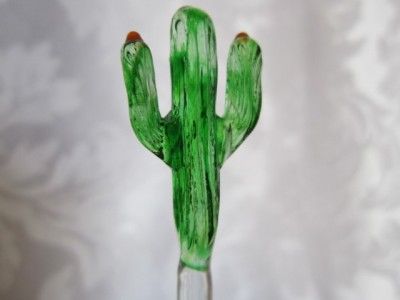   Swizzle Sticks Drink Ornaments Set of 2 Green Cactus Plants