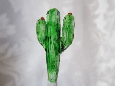   Swizzle Sticks Drink Ornaments Set of 2 Green Cactus Plants