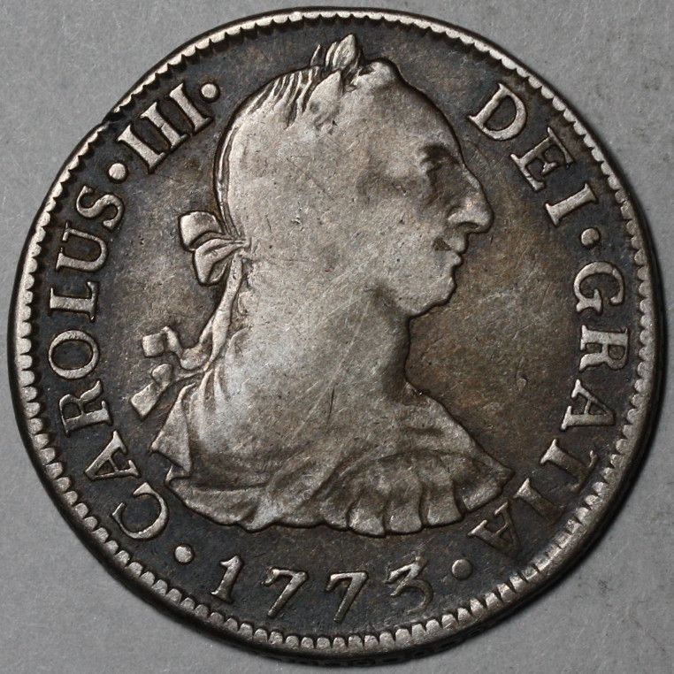 1773 Colonial Spain RARE Reversed mm Silver 2 Reales Old US Quarter 