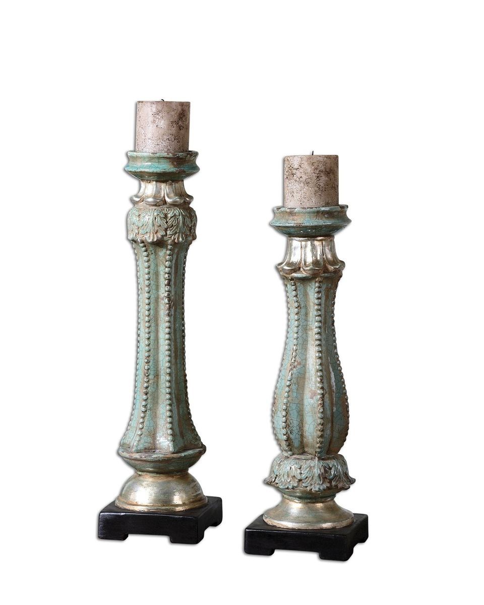 Distressed Seafoam Green Pillar Candleholders s 2