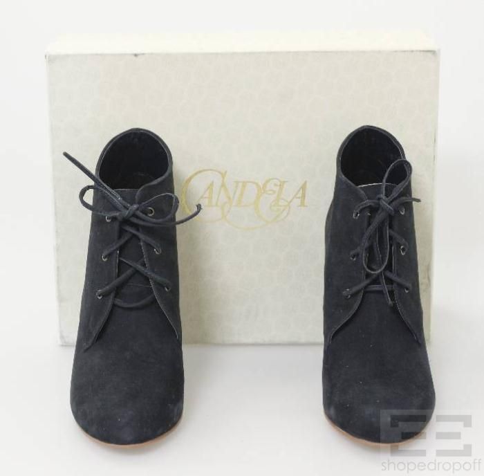 Candela Navy Suede Lace Up Wedge Ankle Booties Size 8