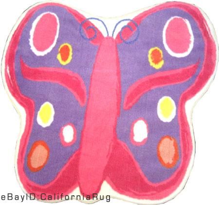 Butterfly Rug Pink Purple Animal with Non Skid Backing Insect 35x39 
