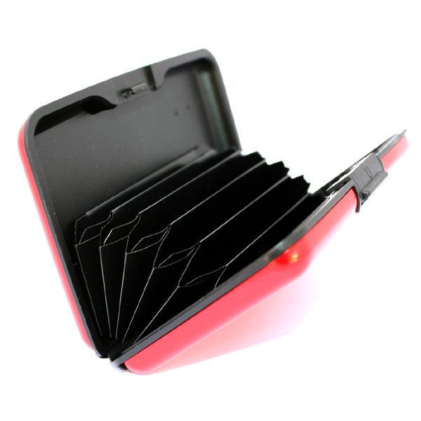 Indestructible Hard Aluminum Plastic Credit Card Organizer Red Wallet