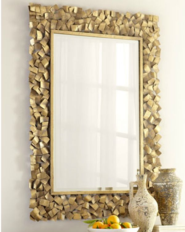 Capulin Ornate Gold Leaf Metal Strips Beveled Wall Mirror XL 54 