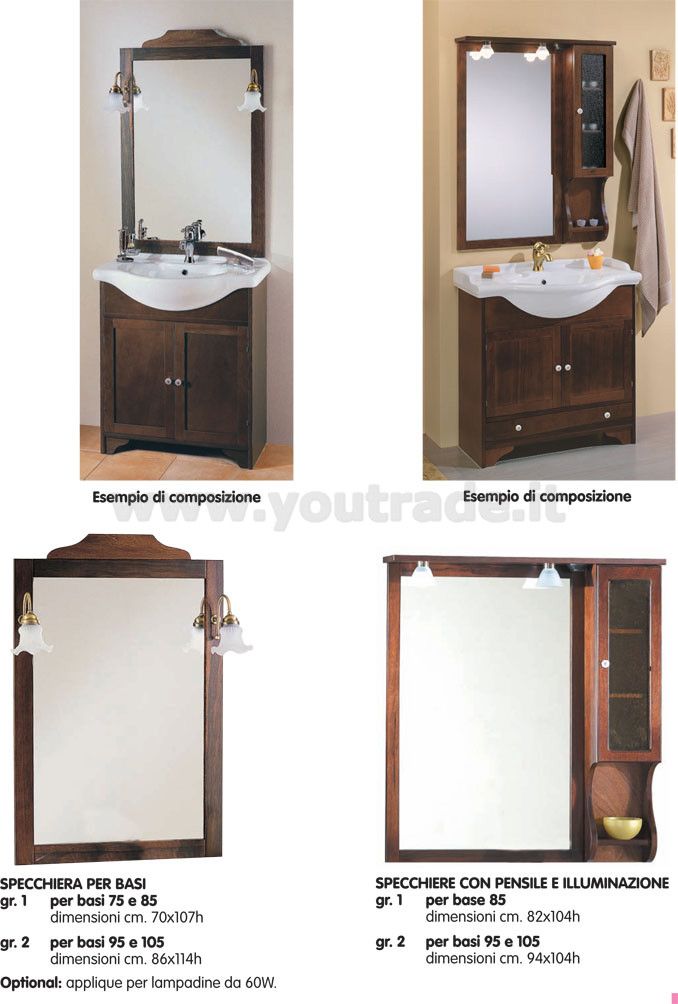 Applique Bronzo per Specchio Mobile Bagno Antico Casale