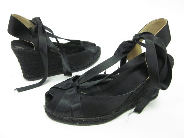 Castaner Black Peep Toe Lace Up Espadrilles Wedges 39 9