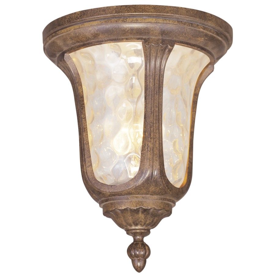   Aluminum Outdoor Flush Mount Ceiling Fixture Gold Bronze Glass