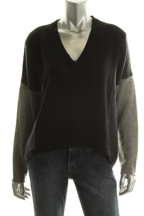 Cece New Black Cashmere V Neck Long Sleeves Hi Low Pullover Sweater 