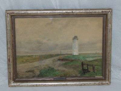 Hugo Charlemont Signed Framed Watercolor of The Skagen Lighthouse in 