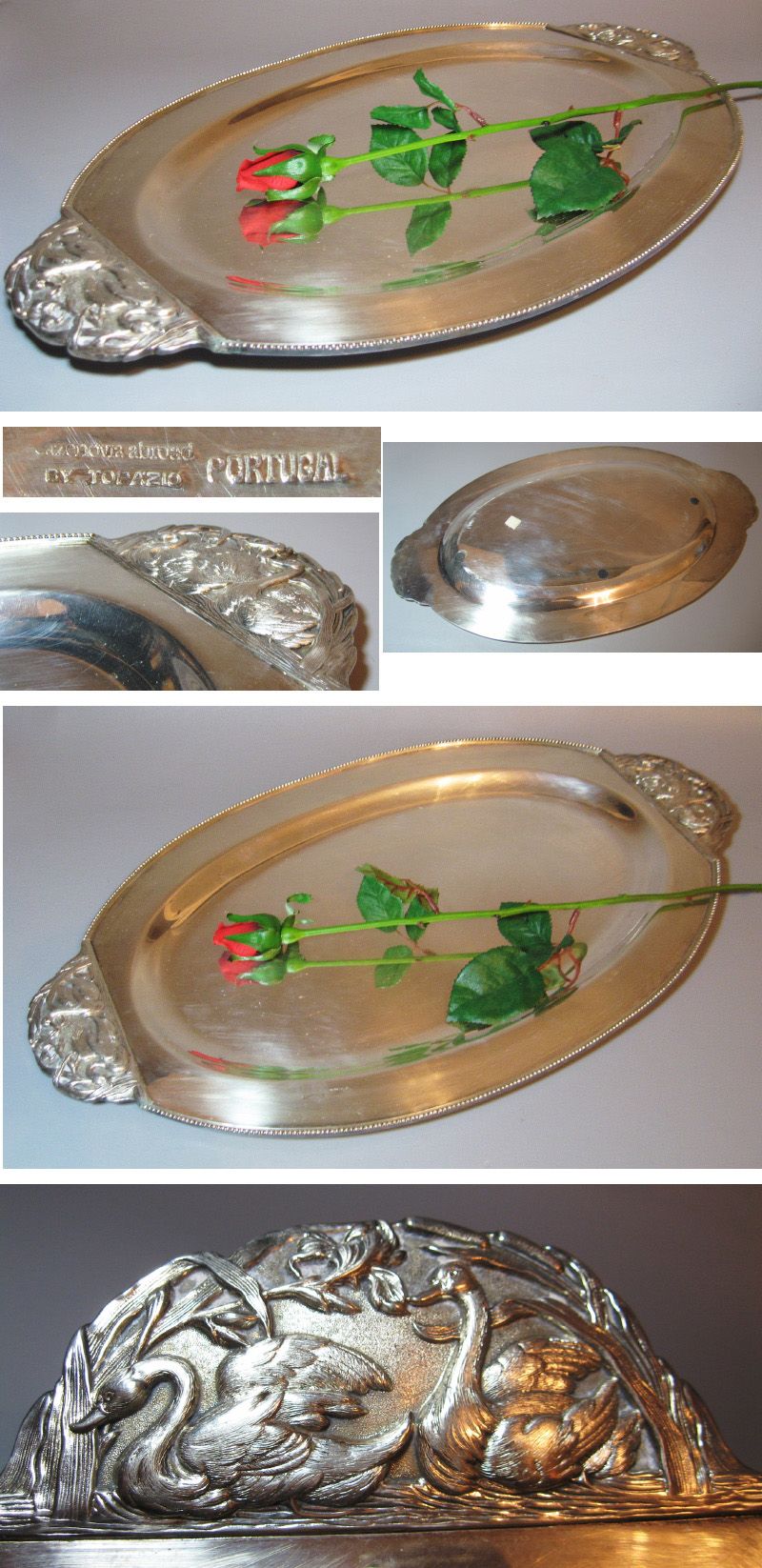 Cazenovia Abroad Topazio Silver Plate Serve Tray with Swan Handles 