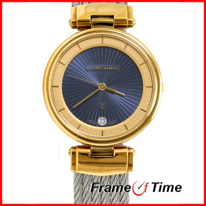 Philippe Charriol Ladies Midsize Gold Blue Bangle Watch