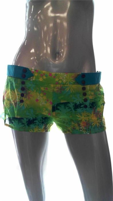 Aaron Chang Junior s Cotton Shorts Cover Up Green Yellow Pink Pattern 