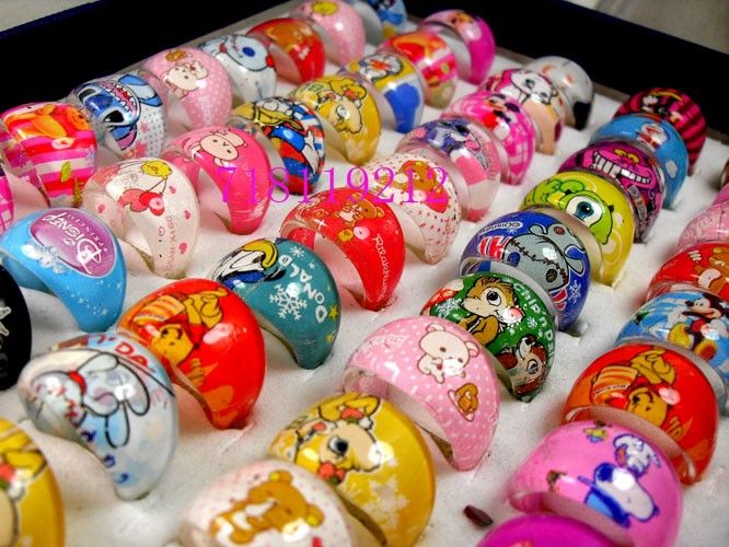 100pcs Mix Childens Kids Jewelry Lovely Resin Rings Wholesale Lots 