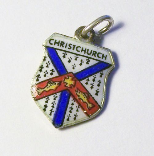 Christchurch England Vtg Silver Enamel Shield Travel Charm