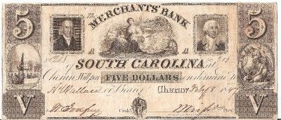 VERY RARE 1847 CHERAW, SOUTH CAROLINA $5.00 banknote (Only 5 15 known 