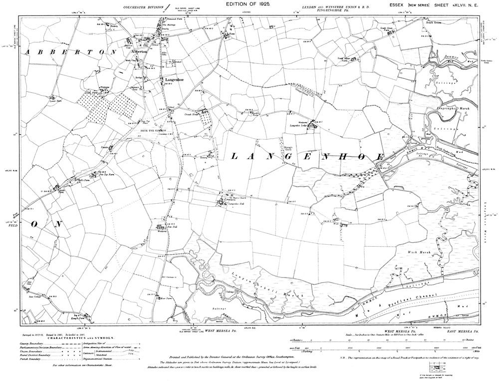 Abberton Langenhoe Pete Tye Essex Map 1925 47 NE