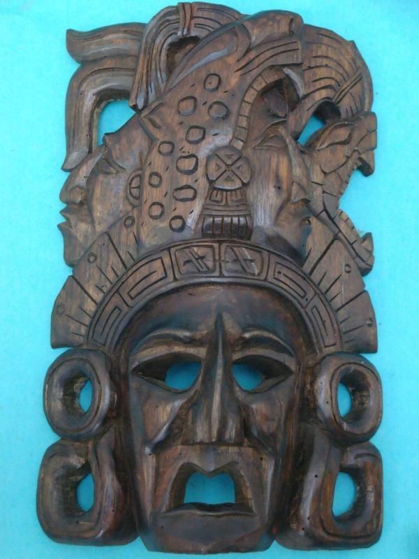 UNIQUE  MAYAN GOD CEDARWOOD MASK MEXICAN FOLK ART HAND MADE